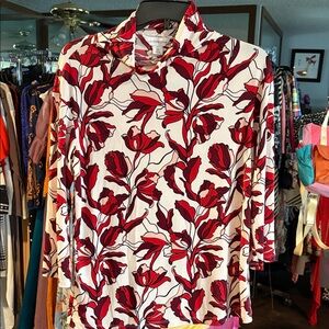 Liz Claiborne Red and White Floral Top